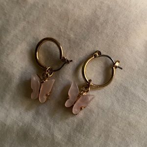 Light pink butterfly hoop earrings!!